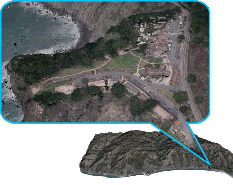 San Simeon, California Central Coast. Interactive Visualiation by Aardworx PointShare. Dataset is 2013 PGE DCPP Lidar, https://chs.coast.noaa.gov/htdata/lidar1_z/geoid18/data/3652/.